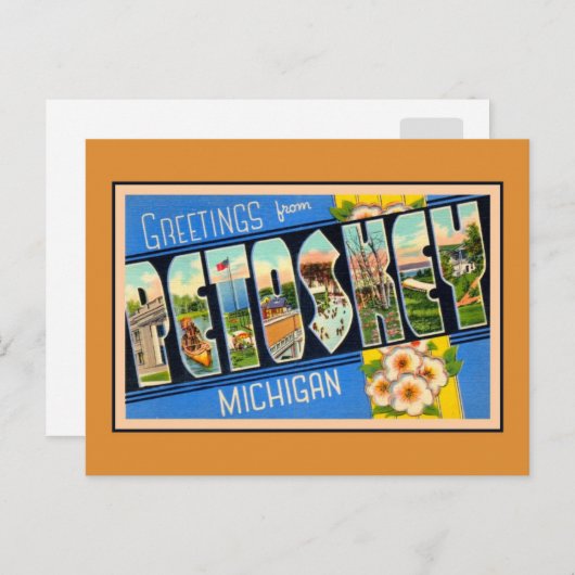 Vintage Grüße von Petoskey Michigan Postkarte (Vorne/Hinten)