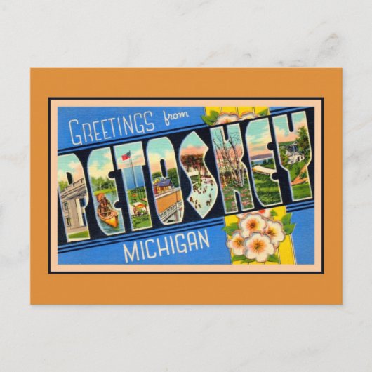 Vintage Grüße von Petoskey Michigan Postkarte (Vorderseite)