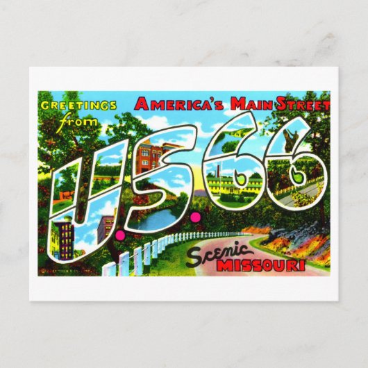 Vintage Grüße von Route 66 in Missouri Postkarte (Vorderseite)