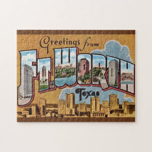 Vintage-Grußkarte Fort Worth TX Puzzle