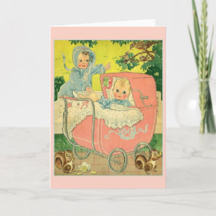 Vintage-Grußkarte für neues Baby und Geschwister Karte