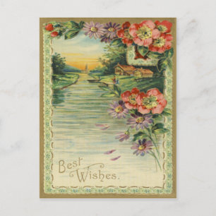 Vintage Grußkarte mit besten Wünschen Postkarte
