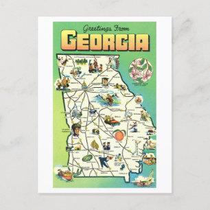 Vintage Grußworte aus Georgia Map Postcard Postkarte