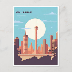 Vintage Guangzhou China Chinesisch Travel Aquarell Postkarte