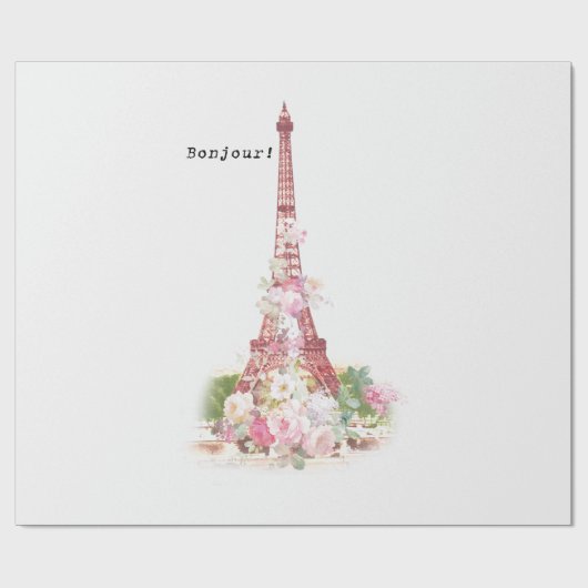 Vintage gürtelrosa Blume Paris Eiffelturm Geschenkpapier (Flach)