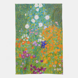 Vintage-Gustav-Klimt-Häuslicher-Garten-Blumenkunst Geschirrtuch