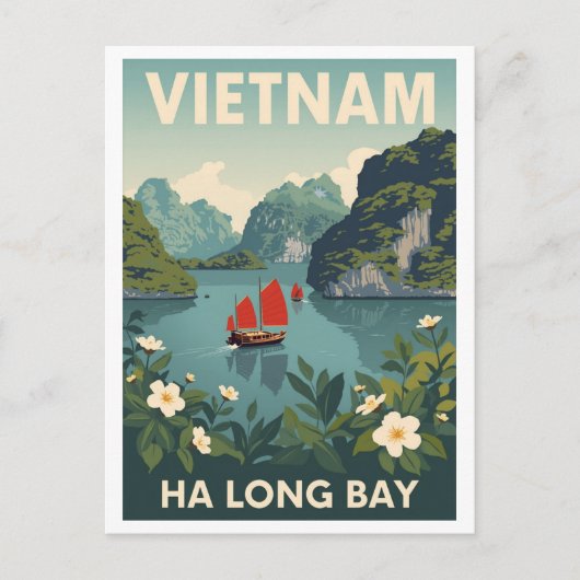 Vintage Ha Long Bucht Postkarte (Vorderseite)