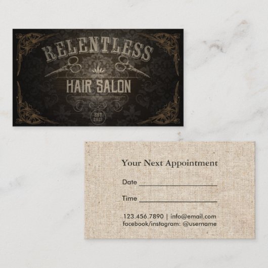 Vintage Haar-Salon-kundenspezifische Terminkarte (Vorne/Hinten)