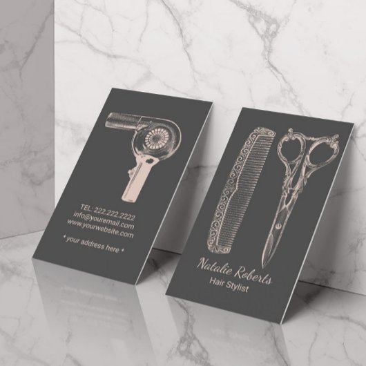 Vintage Haarstickerei & Comb Pink & Grau Visitenkarte