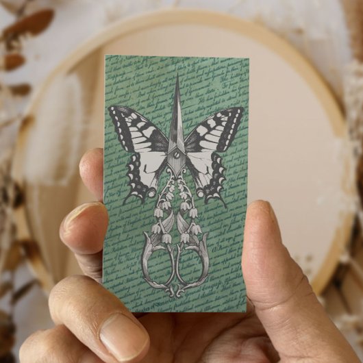 Vintage Haarstühle Antiquitätenschere & Schmetterl Visitenkarte