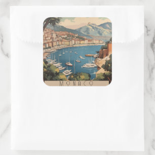 Vintage-Hafen von Monaco-Reiseszene mit individuel Quadratischer Aufkleber