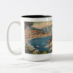 Vintage-Hafen von Monaco-Reiseszene Zweifarbige Tasse
