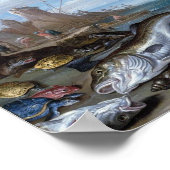Vintage Hafenszene mit Fisch Poster (Ecke)