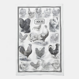 Vintage Hahn 2026 Kalender Geschirrtuch