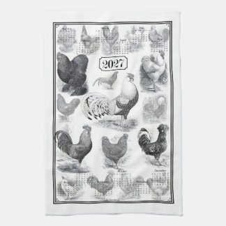 Vintage Hahn 2027 Kalender Geschirrtuch