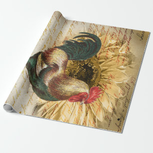 Vintage-Hahn-Ephemera-Decoupage-Geschenkpapier Geschenkpapier