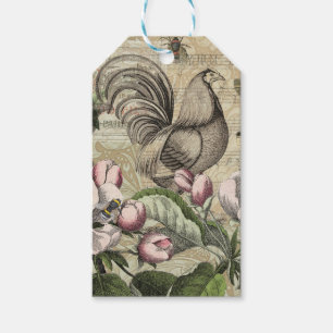 Vintage Hahn Garten Collage Kunst: Französisches L Geschenkanhänger
