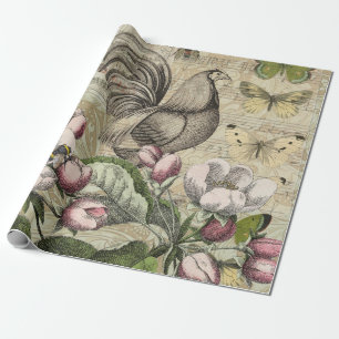 Vintage Hahn Garten Collage Kunst: Französisches L Geschenkpapier