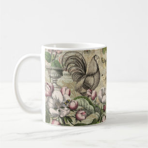 Vintage Hahn Garten Collage Kunst: Französisches L Kaffeetasse