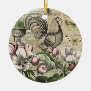 Vintage Hahn Garten Collage Kunst: Französisches L Keramik Ornament