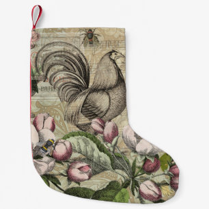 Vintage Hahn Garten Collage Kunst: Französisches L Kleiner Weihnachtsstrumpf