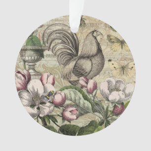 Vintage Hahn Garten Collage Kunst: Französisches L Ornament
