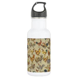 Vintage Hahn Hühner Muster: Farmhouse Kunst Edelstahlflasche