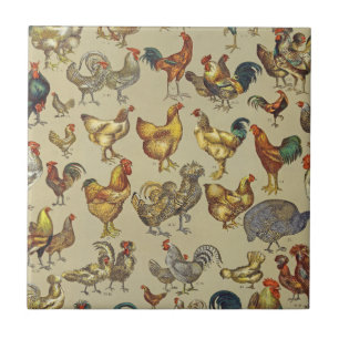 Vintage Hahn Hühner Muster: Farmhouse Kunst Fliese