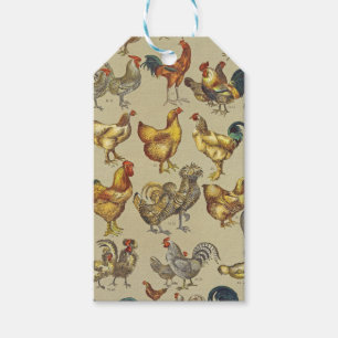Vintage Hahn Hühner Muster: Farmhouse Kunst Geschenkanhänger
