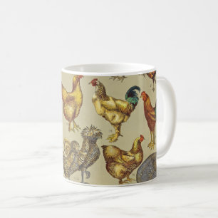 Vintage Hahn Hühner Muster: Farmhouse Kunst Kaffeetasse