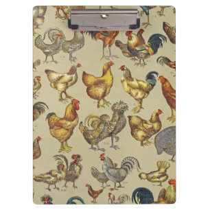 Vintage Hahn Hühner Muster: Farmhouse Kunst Klemmbrett