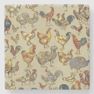 Vintage Hahn Hühner Muster: Farmhouse-Kunst Steinuntersetzer