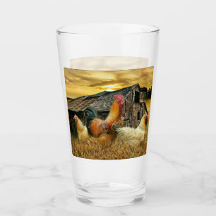 Vintage Hahn Hühner Rustikaler Stall Glas