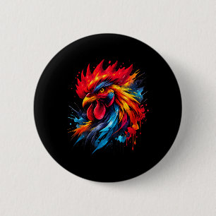 Vintage Hahn Hühnerkampf Enthusiast Bemalt _ Button