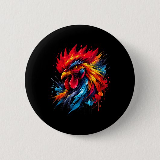 Vintage Hahn Hühnerkampf Enthusiast Bemalt _ Button (Vorderseite)