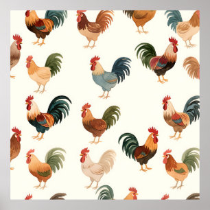Vintage Hahn Muster im Farmhouse-Stil Poster