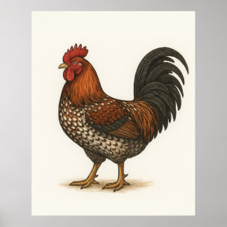 Vintage Hahn Poster | Rustikales Landhaus Huhn