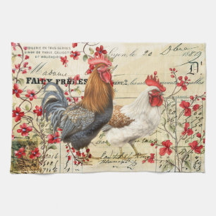 Vintage Hahn und Henne Ephemera Geschirrtuch