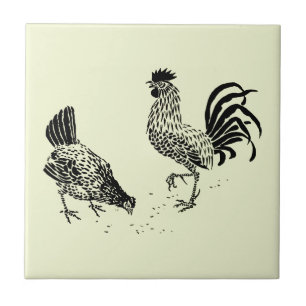 Vintage Hahn und Huhn Hühner von Walter Crane Fliese