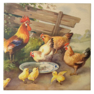 Vintage-Hahn-und-Hühner-Heimschmuck-Kachel Fliese