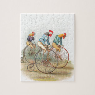 Vintage Hähne auf Fahrrädern Puzzle