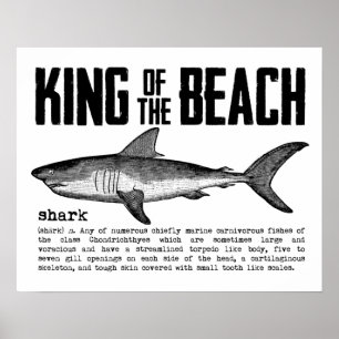 Vintage-Hai-Beach-King mit Haidefinition Poster