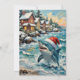 Vintage-Hai mit Weihnachtsmannmütze an der winterl Feiertagskarte