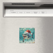 Vintage-Hai mit Weihnachtsmannmütze Weihnachtskuns Magnet (In Situ (Geschirrspüler))