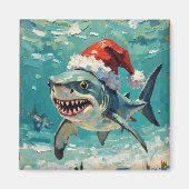 Vintage-Hai mit Weihnachtsmannmütze Weihnachtskuns Magnet (Vorne)