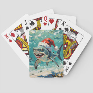 Vintage-Hai mit Weihnachtsmannmütze Weihnachtskuns Spielkarten