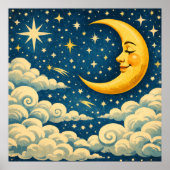 Vintage Halbmond-Nachthimmel Poster (Vorne)