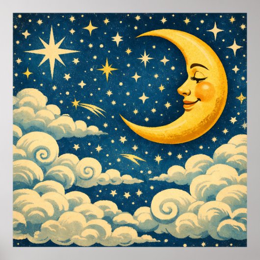 Vintage Halbmond-Nachthimmel Poster (Vorne)