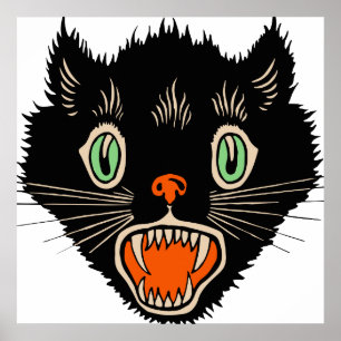 Vintage Halloween ängstliche schwarze Katze Poster