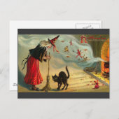 Vintage Halloween Art - Cat trifft die Hexe ! Postkarte (Vorne/Hinten)